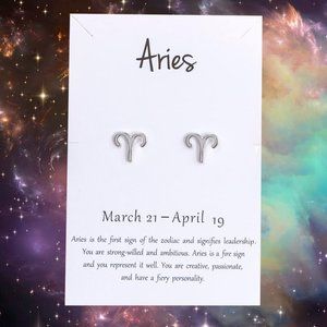 ARIES Zodiac Silvertone Stud Earrings